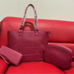 Vegan Leather Pink Tote and Camera Bag Set GREAT QUALITY BAG!